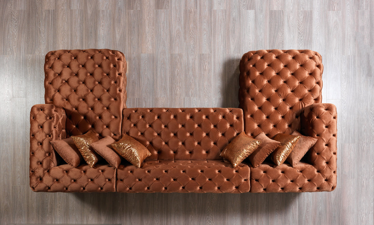 Seva Orange Velvet Double Chaise 138" Sectional
