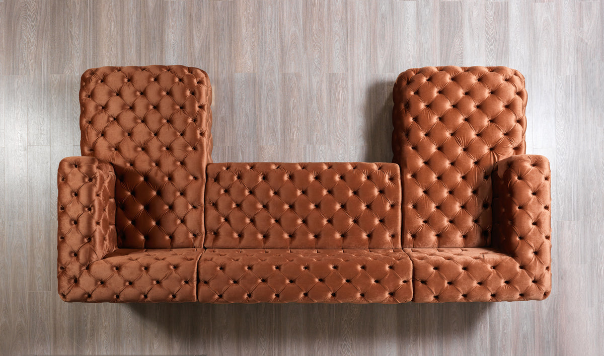 Seva Orange Velvet Double Chaise 138" Sectional