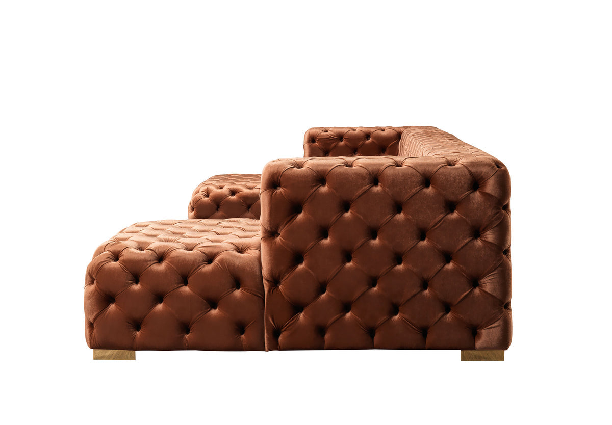 Seva Orange Velvet Double Chaise 138" Sectional