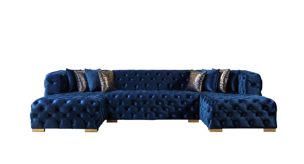 Seva Blue Velvet Double Chaise 138" Sectional