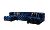 Seva Blue Velvet Double Chaise 138" Sectional