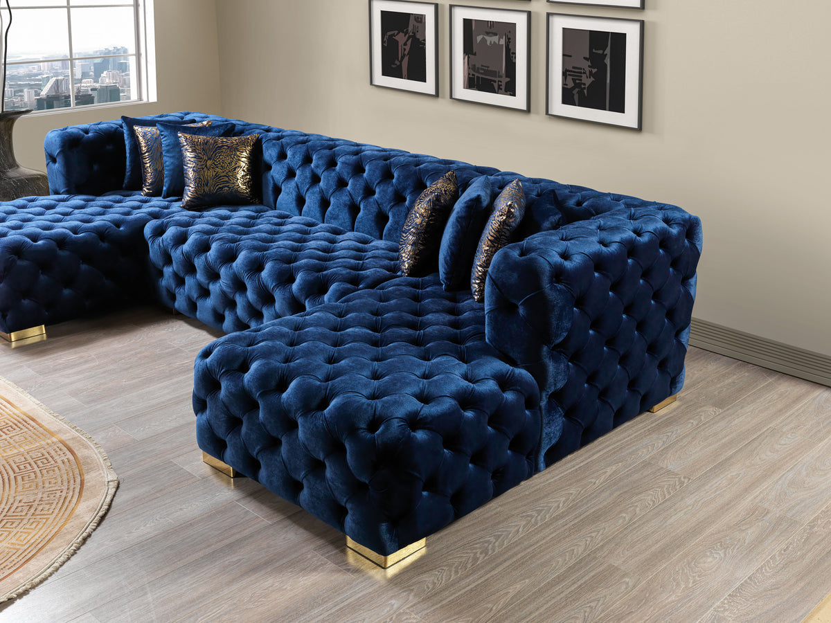 Seva Blue Velvet Double Chaise 138" Sectional
