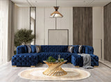 Seva Blue Velvet Double Chaise 138" Sectional