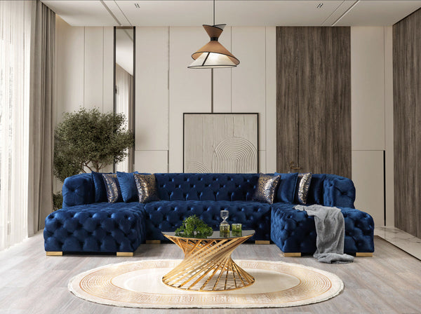 Seva Blue Velvet Double Chaise 138" Sectional