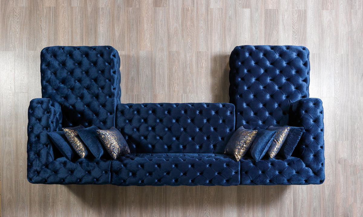 Seva Blue Velvet Double Chaise 138" Sectional