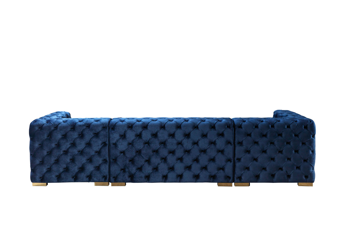 Seva Blue Velvet Double Chaise 138" Sectional