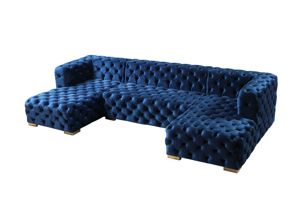 Seva Blue Velvet Double Chaise 138" Sectional