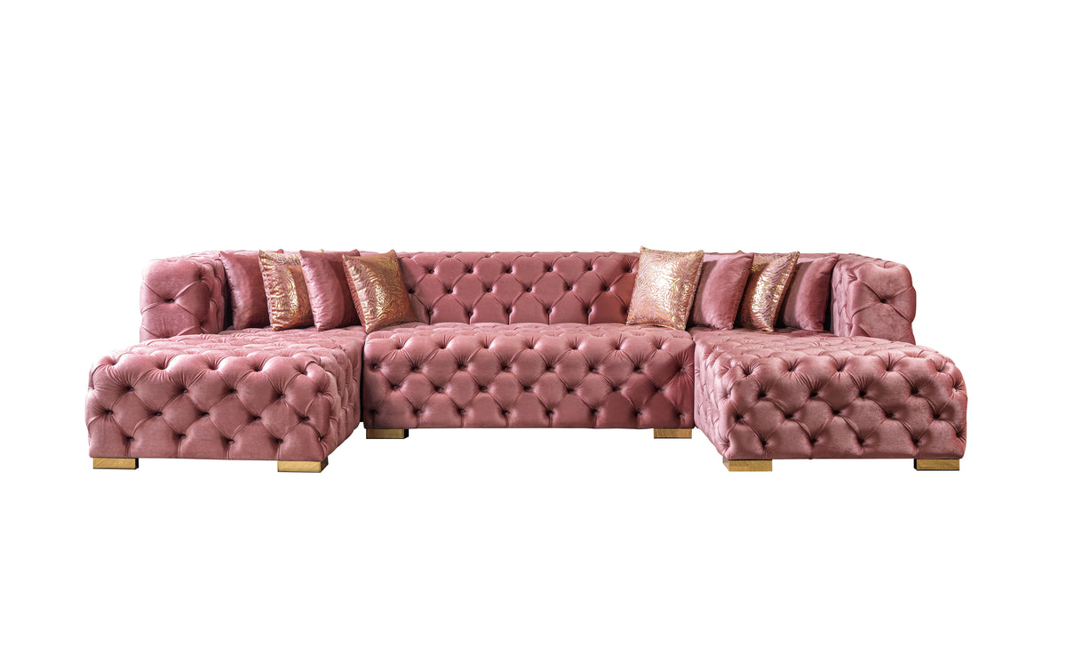 Seva Pink Velvet Double Chaise 138" Sectional