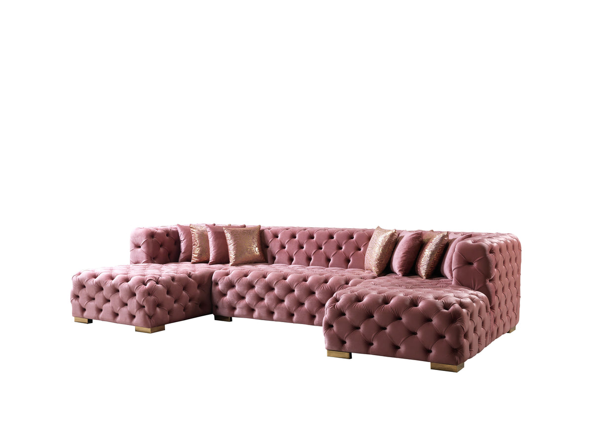 Seva Pink Velvet Double Chaise 138" Sectional