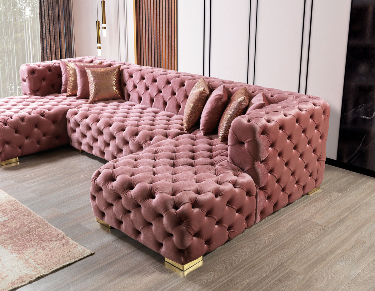 Seva Pink Velvet Double Chaise 138" Sectional