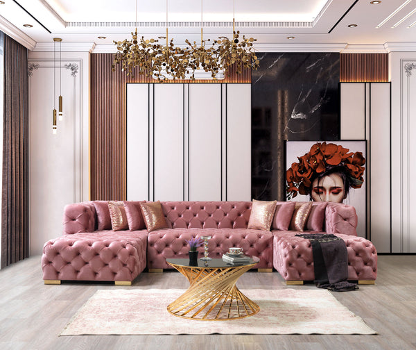 Seva Pink Velvet Double Chaise 138" Sectional
