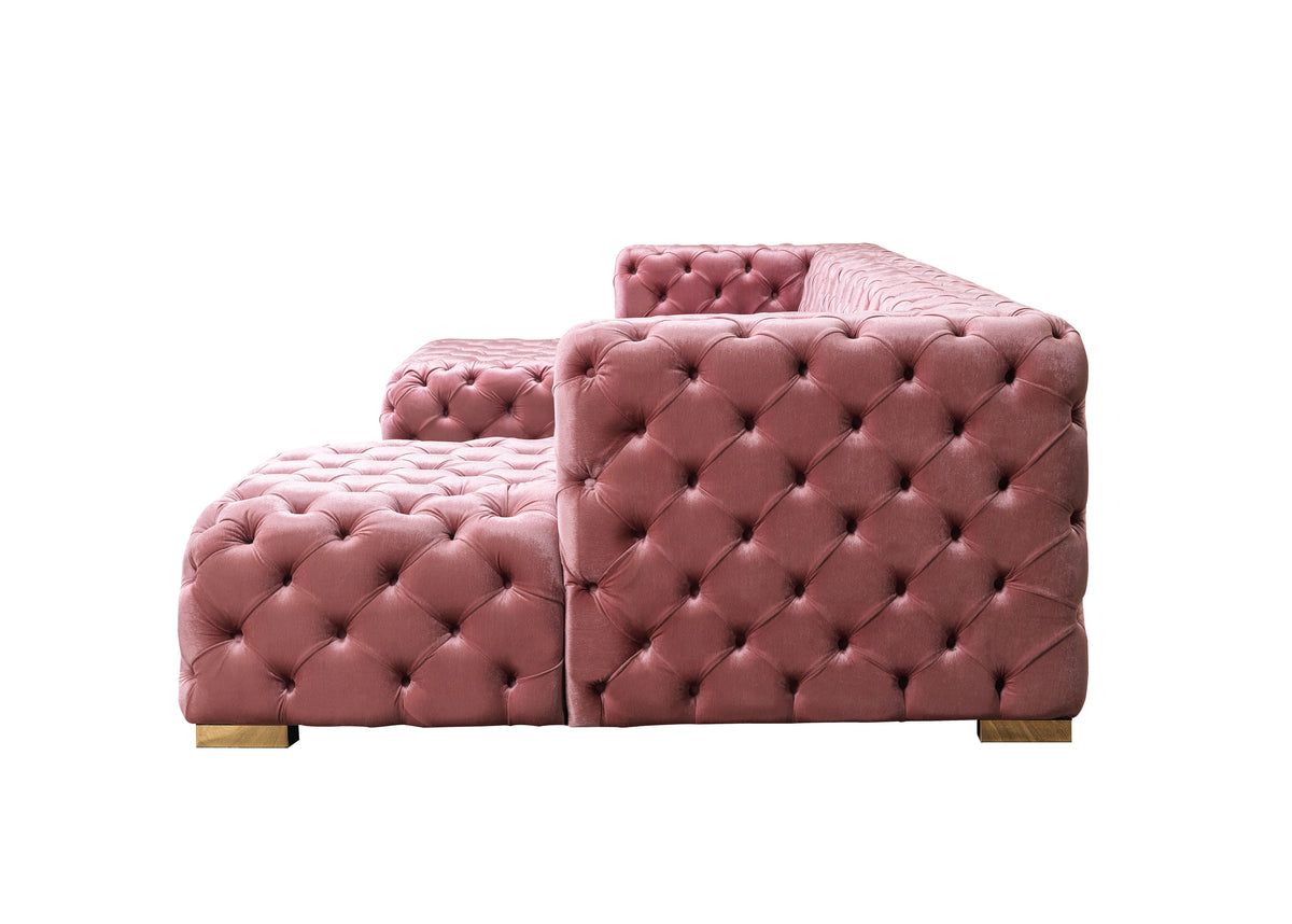 Seva Pink Velvet Double Chaise 138" Sectional