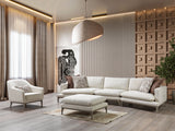 Alexis Ivory Linen 3-Piece Curved 126" Sectional with Ottoman