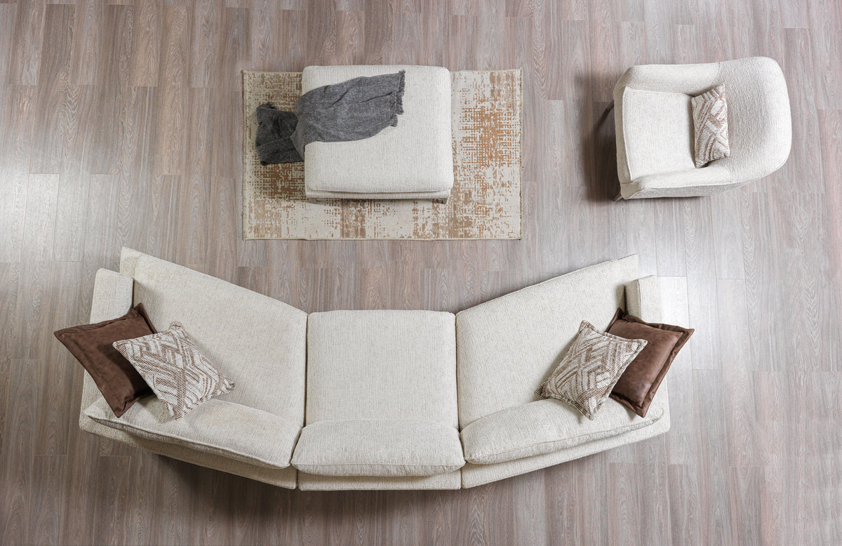 Alexis Ivory Linen 3-Piece Curved 126" Sectional with Ottoman