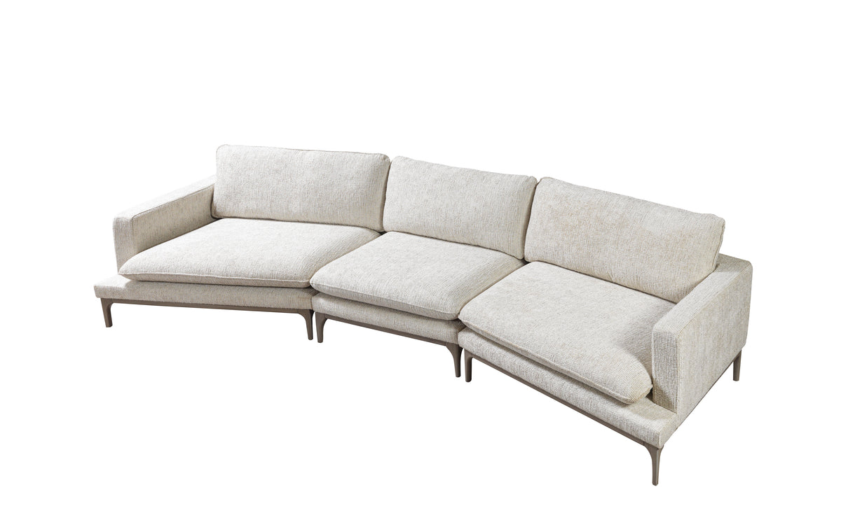 Alexis Ivory Linen 3-Piece Curved 126" Sectional with Ottoman