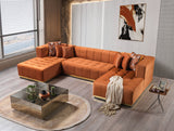 Amelia Orange Velvet Double Chaise 140" Sectional