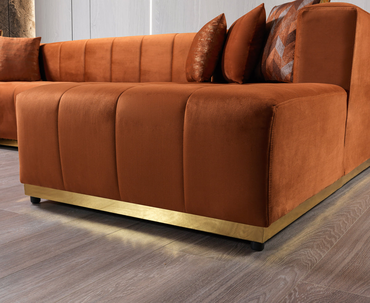 Amelia Orange Velvet Double Chaise 140" Sectional