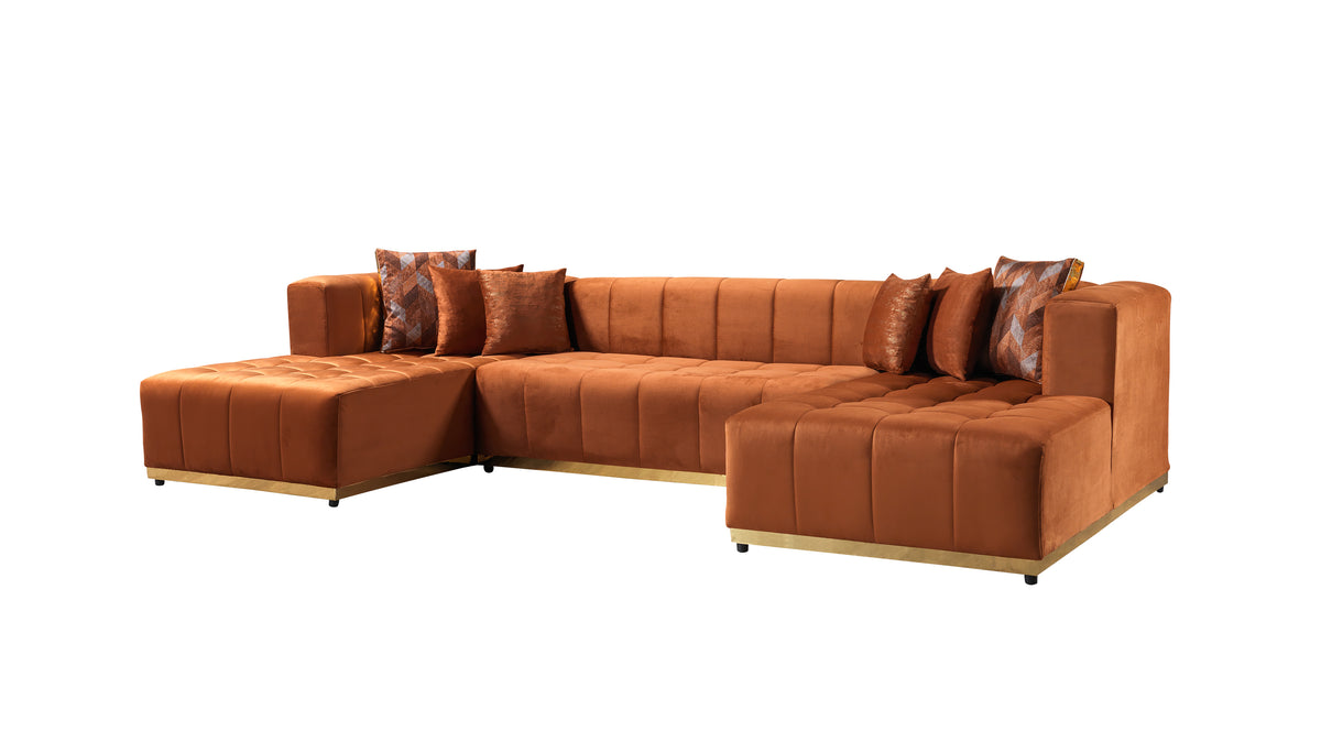 Amelia Orange Velvet Double Chaise 140" Sectional