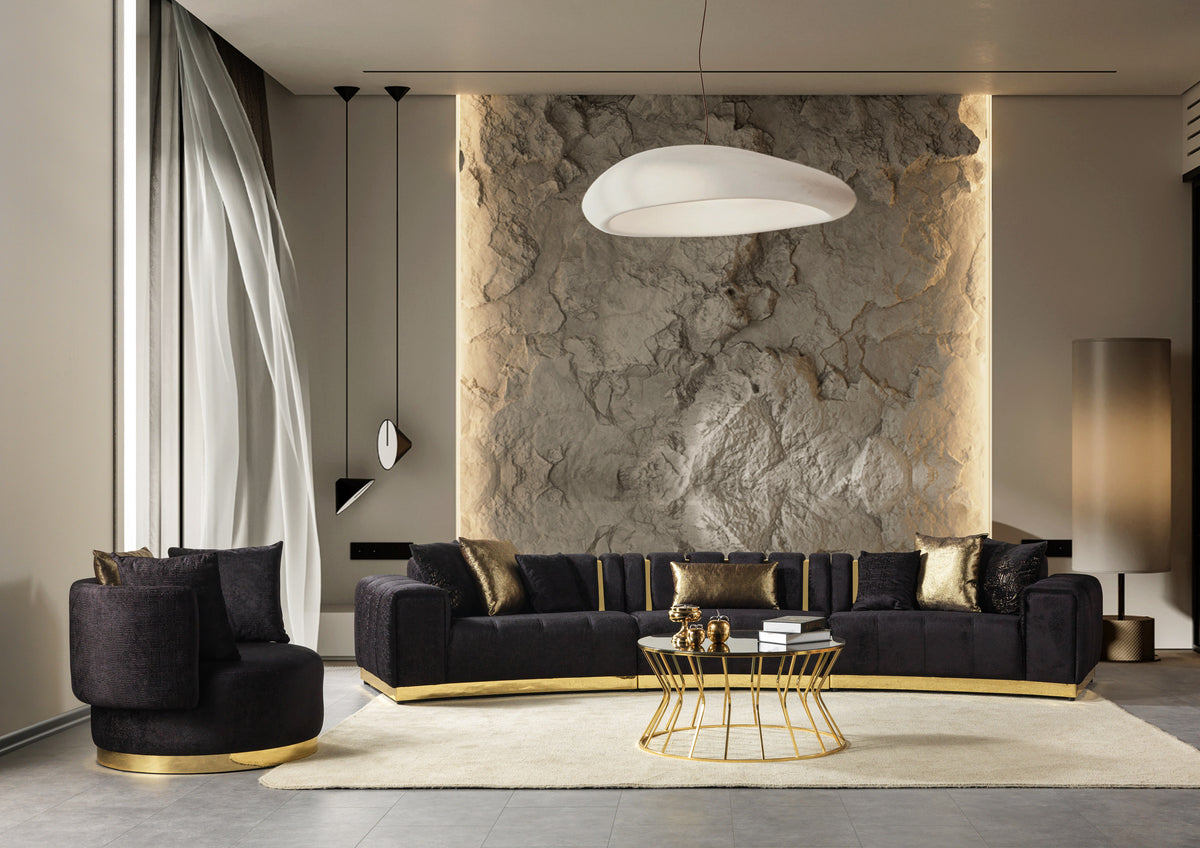 Anne Black Velvet 3-Piece Curved 165" Sectional