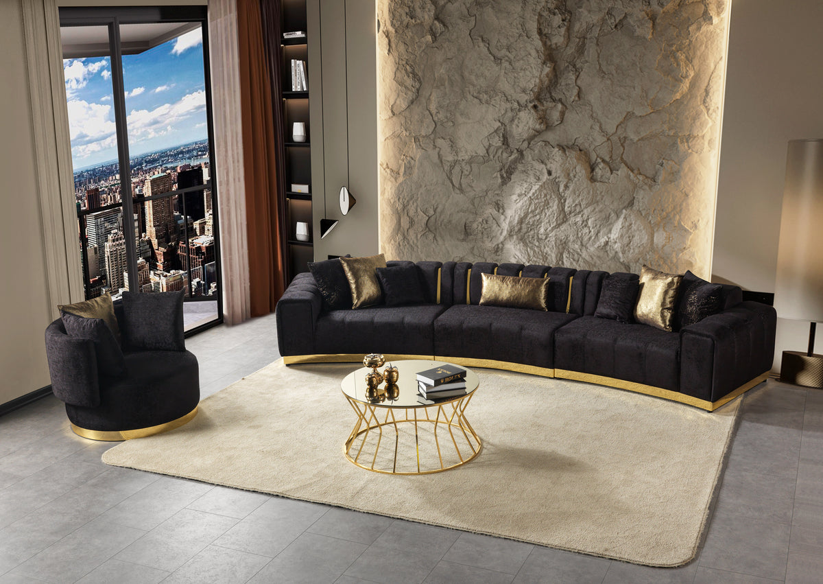 Anne Black Velvet 3-Piece Curved 165" Sectional