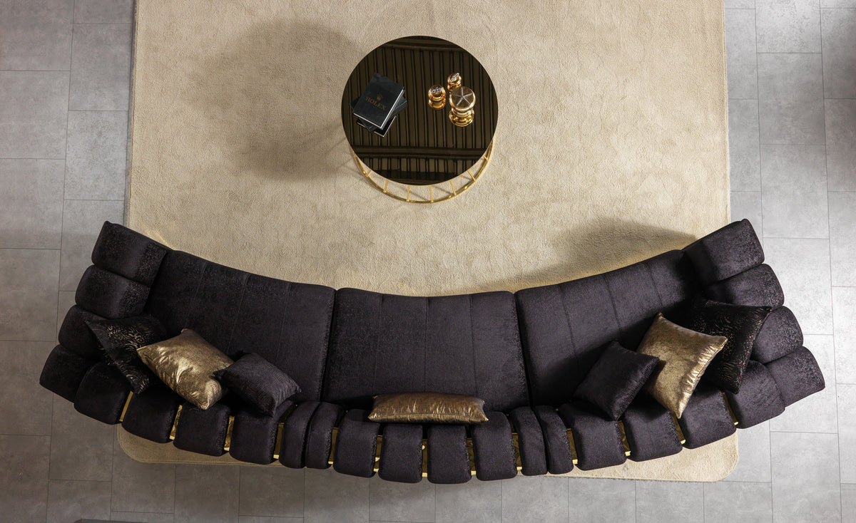 Anne Black Velvet 3-Piece Curved 165" Sectional