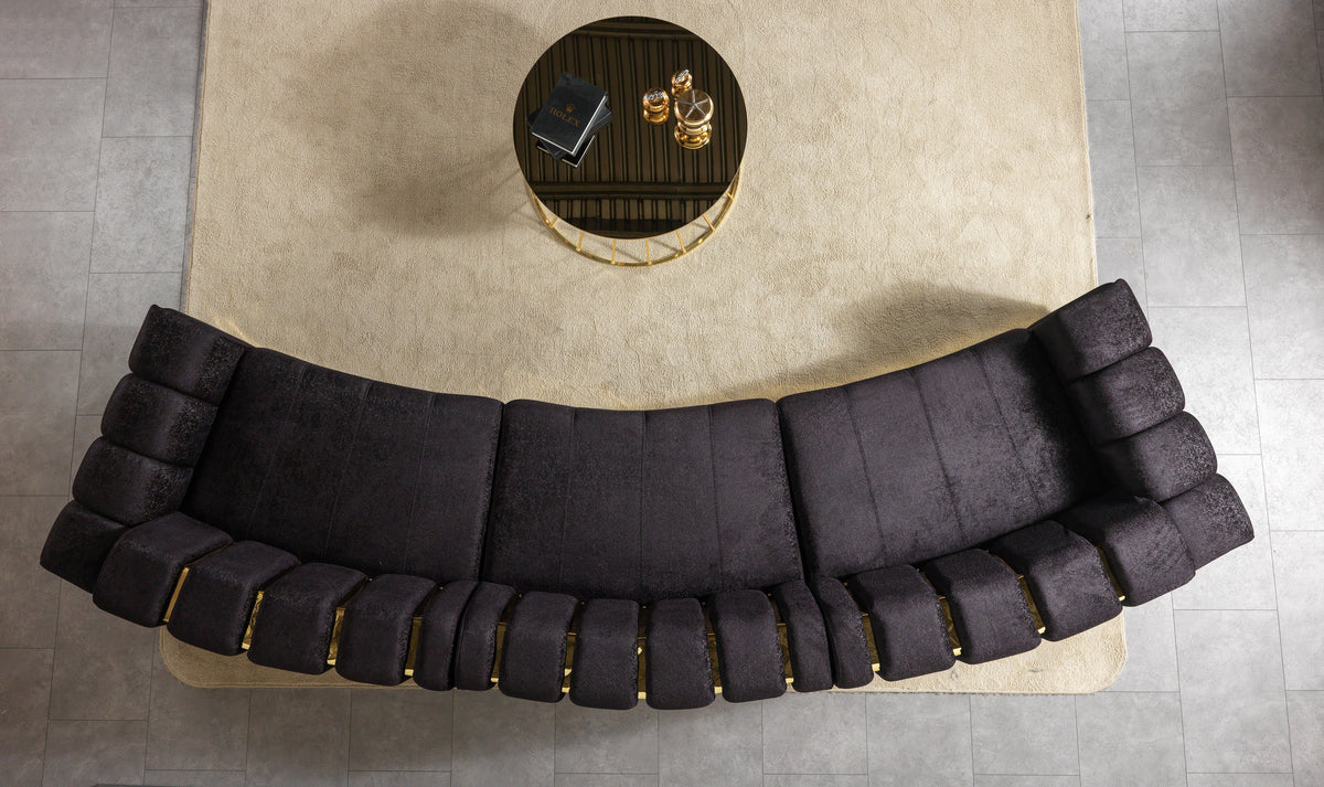 Anne Black Velvet 3-Piece Curved 165" Sectional