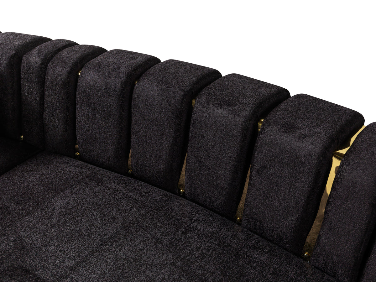 Anne Black Velvet 3-Piece Curved 165" Sectional