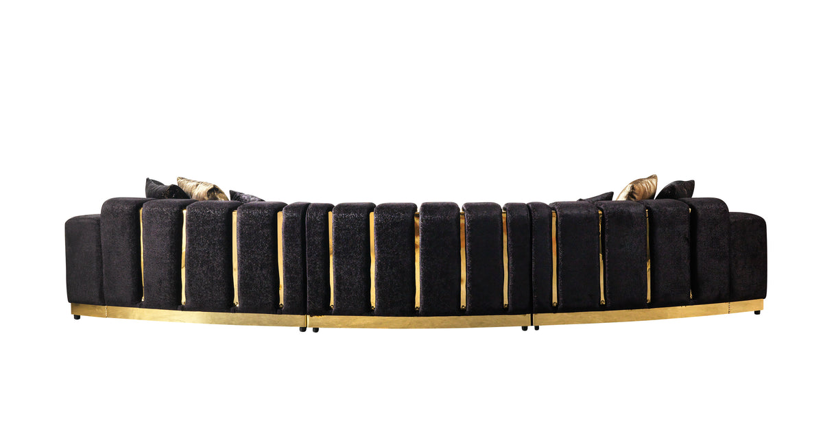 Anne Black Velvet 3-Piece Curved 165" Sectional