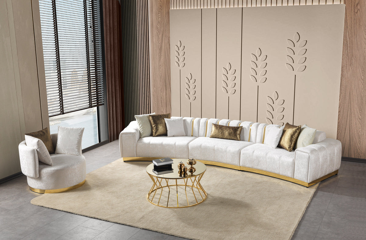Anne Ivory Velvet 3-Piece Curved 165" Sectional