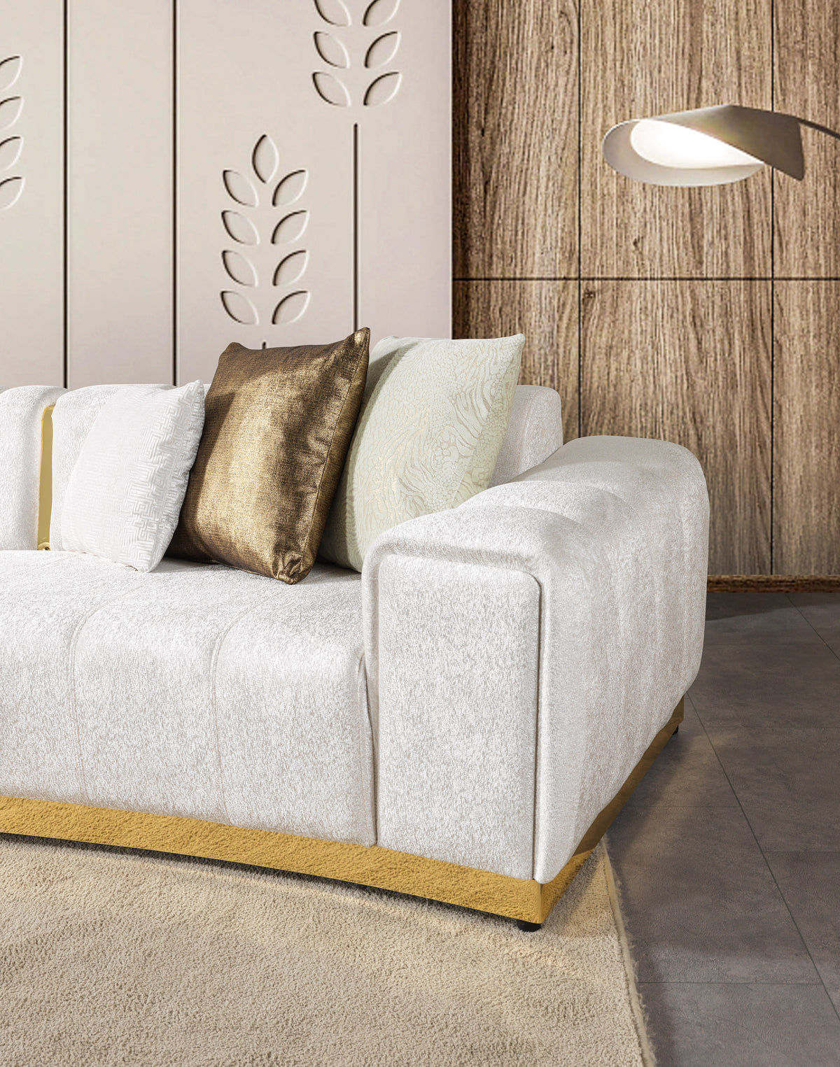 Anne Ivory Velvet 3-Piece Curved 165" Sectional