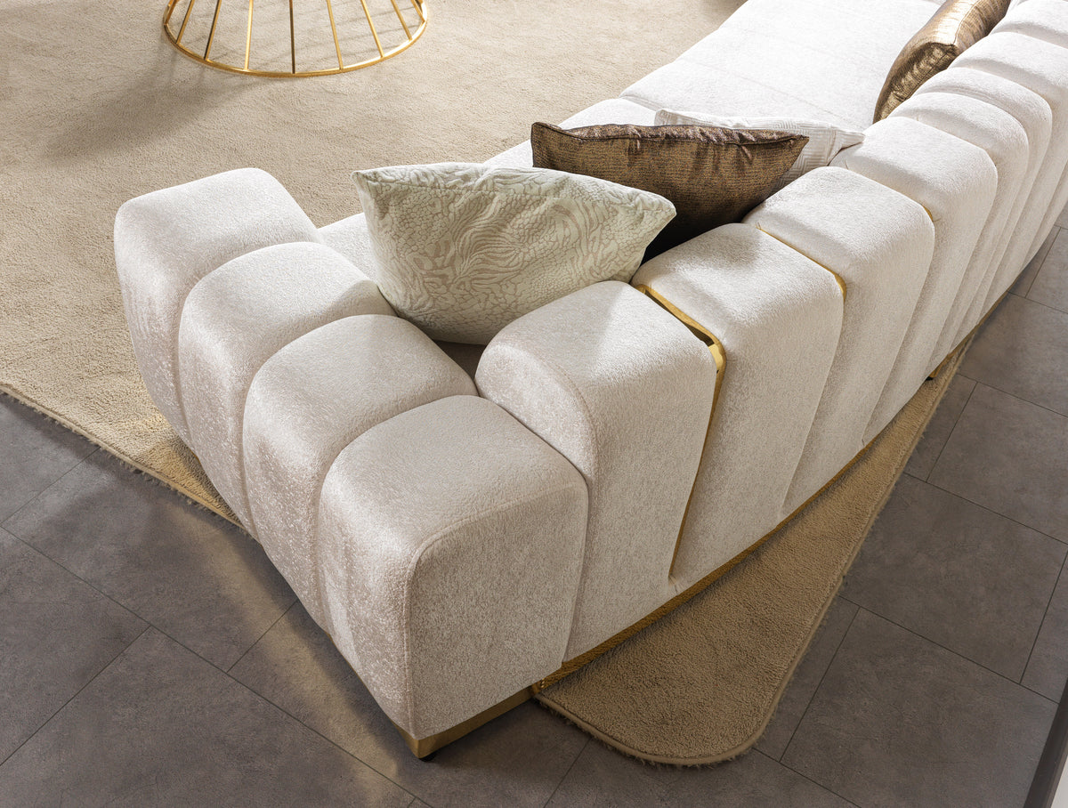 Anne Ivory Velvet 3-Piece Curved 165" Sectional