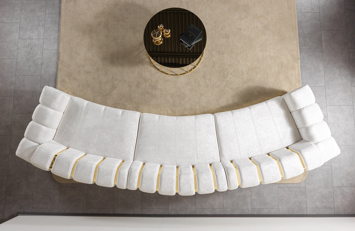 Anne Ivory Velvet 3-Piece Curved 165" Sectional