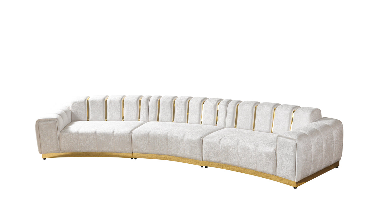 Anne Ivory Velvet 3-Piece Curved 165" Sectional
