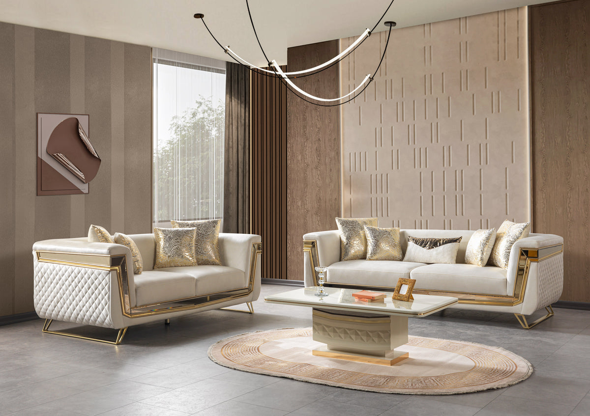Belly Ivory Velvet Sofa 92" & Loveseat 76"