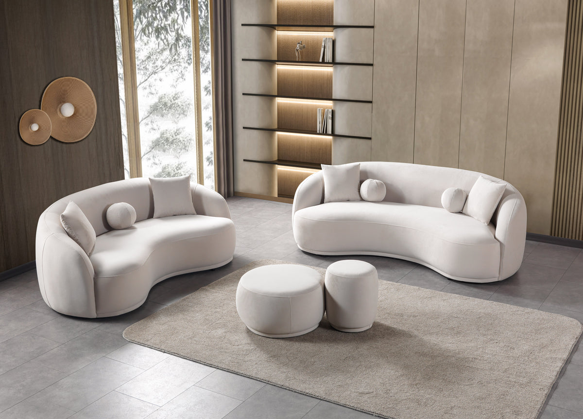 Emily Ivory Velvet Sofa 91"