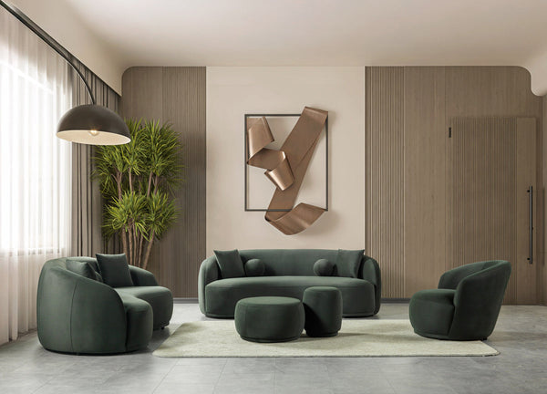 Emily Green Velvet Sofa 91" & Loveseat 81"