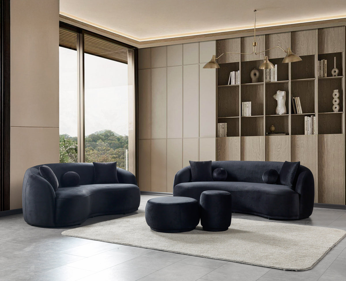 Emily Black Velvet Sofa 91"