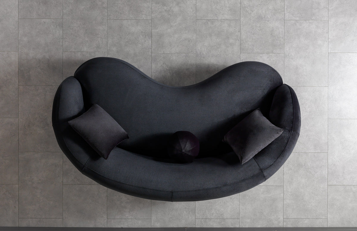 Emily Black Velvet Loveseat 81"
