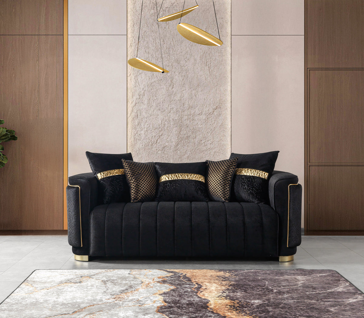 Carlina Black Velvet Sofa & Loveseat view 7