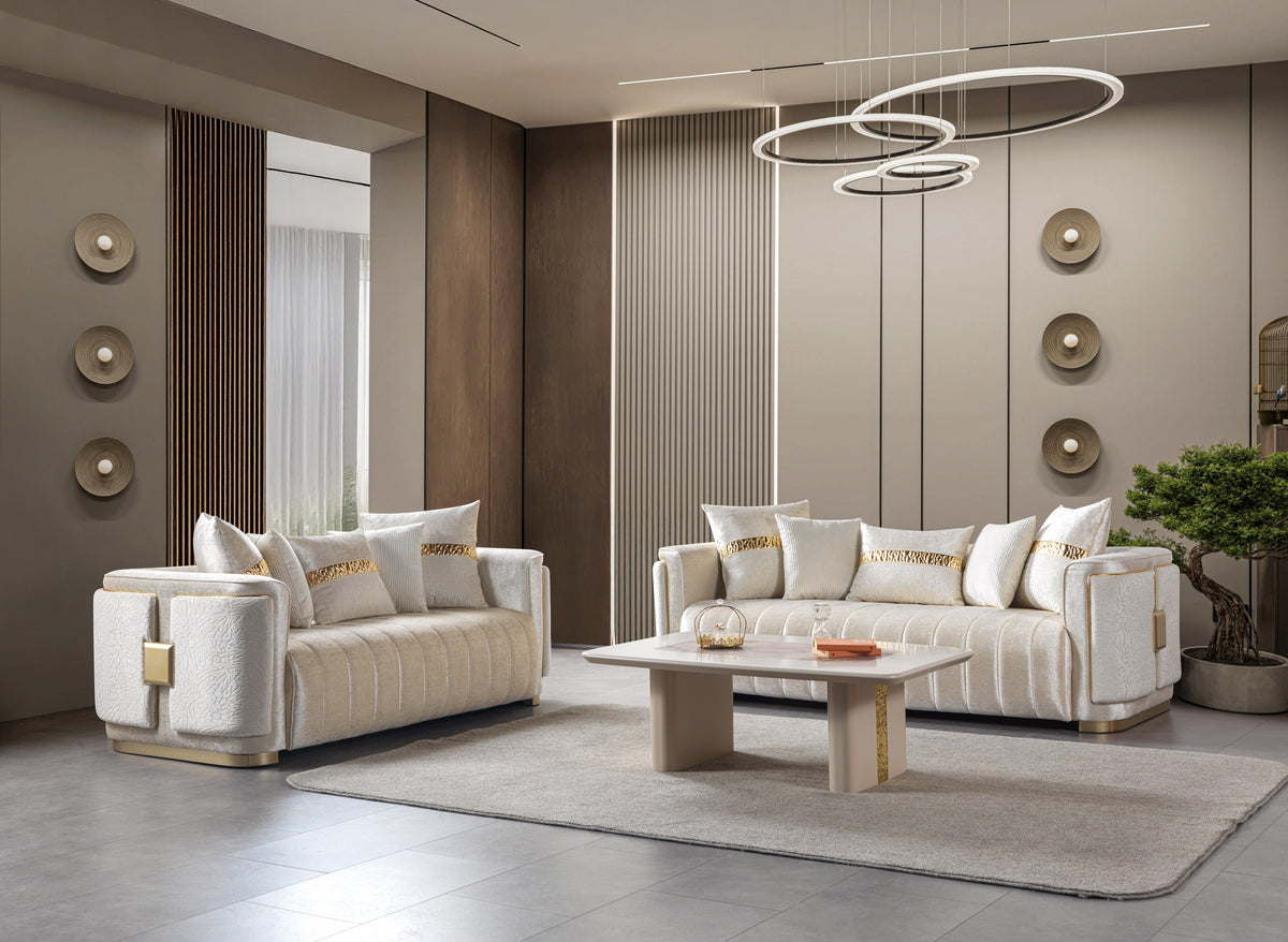 Carlina Ivory Velvet Sofa view 3