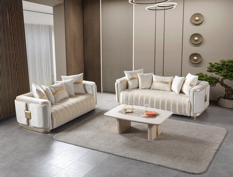 Carlina Ivory Velvet Sofa & Loveseat view 3