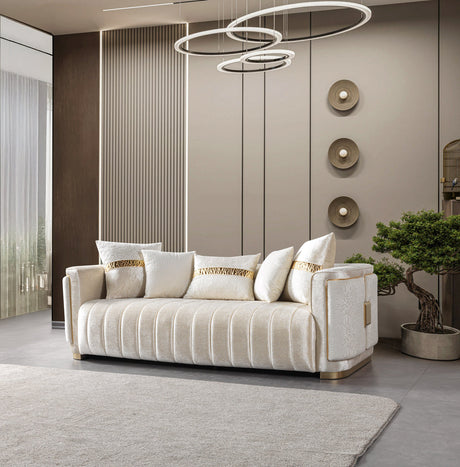 Carlina Ivory Velvet Sofa & Loveseat view 7