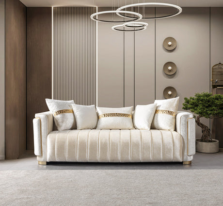 Carlina Ivory Velvet Sofa & Loveseat view 5