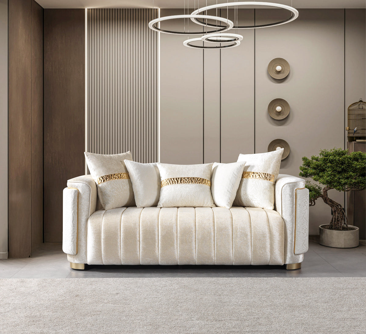 Carlina Ivory Velvet Loveseat 77" from Ella Furniture