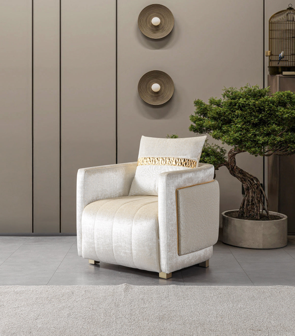 Carlina Ivory Velvet Sofa & Loveseat view 20