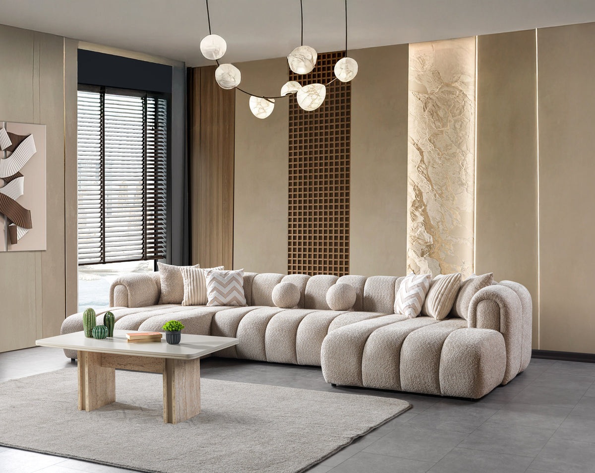 Lis Sand Boucle Double Chaise 147" Sectional view 2