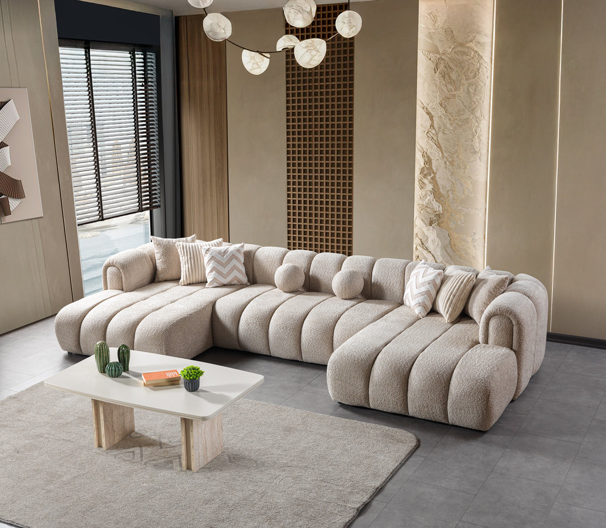 Lis Sand Boucle Double Chaise 147" Sectional view 3