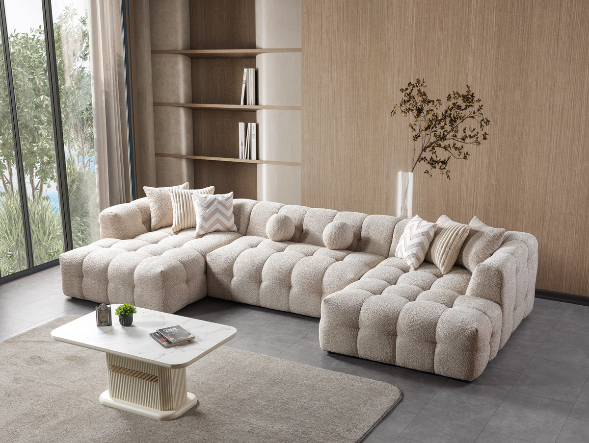 Ivy Sand Boucle Double Chaise 146" Sectional view 3