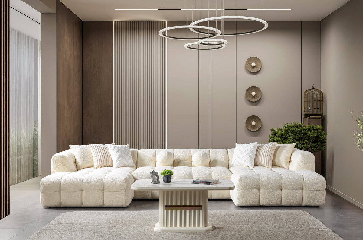 Ivy Ivory Boucle Double Chaise 146" Sectional from Ella Furniture