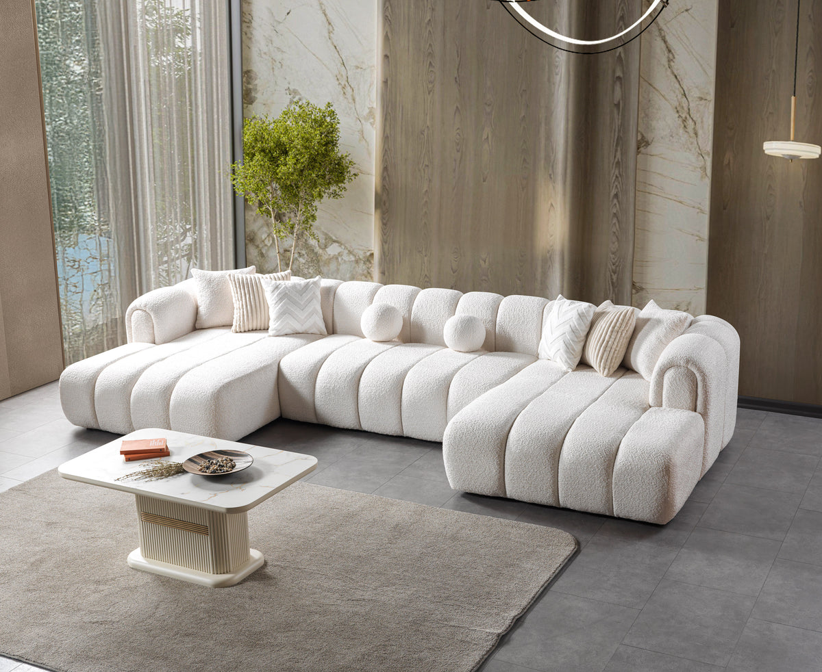 Lis Ivory Boucle Double Chaise 147" Sectional view 3